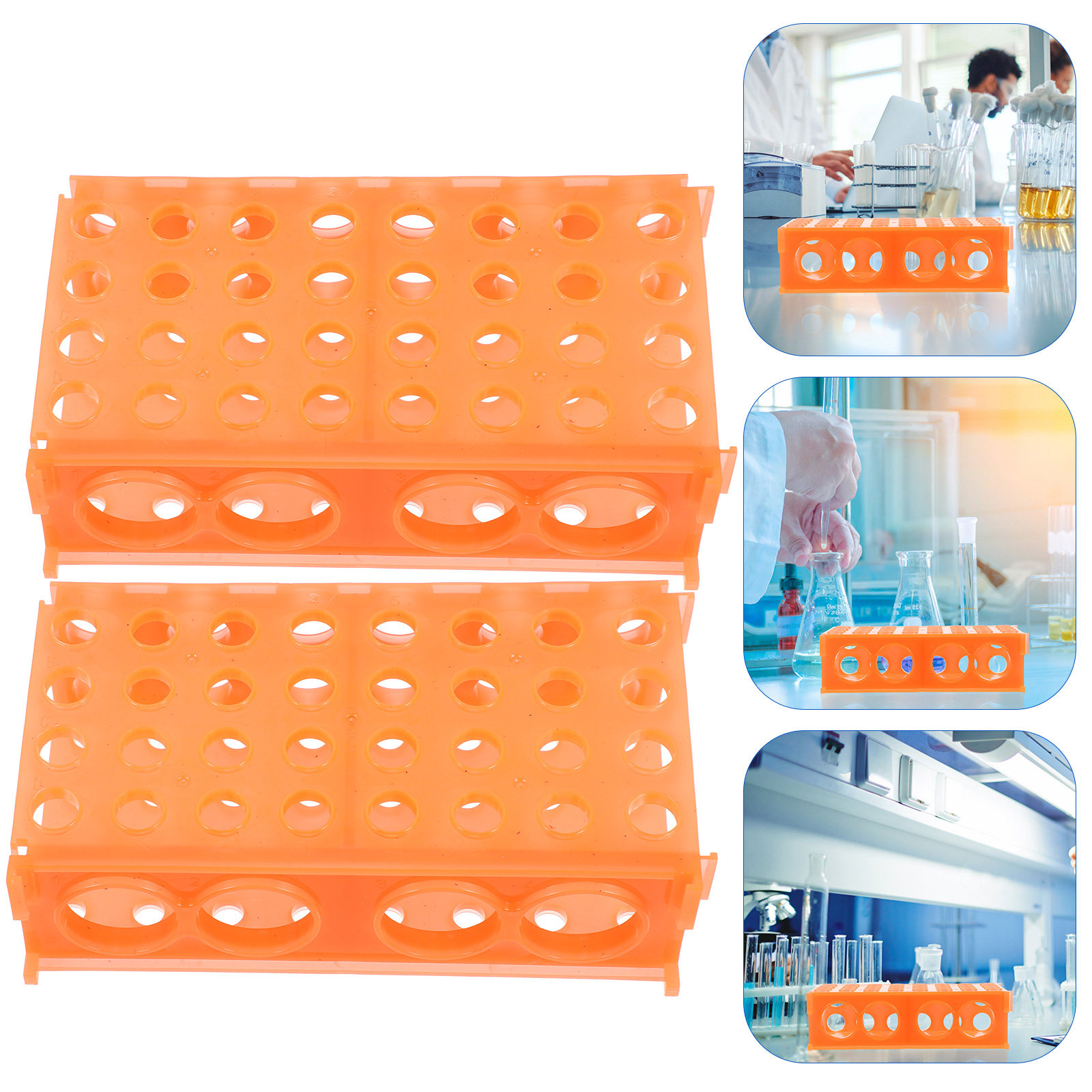 Centrifuge Tube Rack - 遠心管ラック 2個入り。500μL、1500μL、10mL、50mLの遠心管に対応。耐久性に優れたプラスチック製。実験室での保管に最適。冷凍庫での使用も可能。