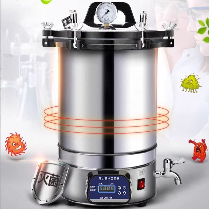Medical Laboratories - 18/24L ポータブル高圧滅菌器ステンレス鋼蒸気滅菌ポット研究室医療自動消毒ポット