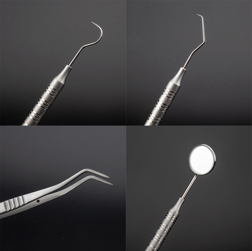 Dental Mirror Probe - 3 ピース/セット歯科器具歯科医キット口ミラープローブピンセットセット歯科準備ツール歯のクリーニングツール