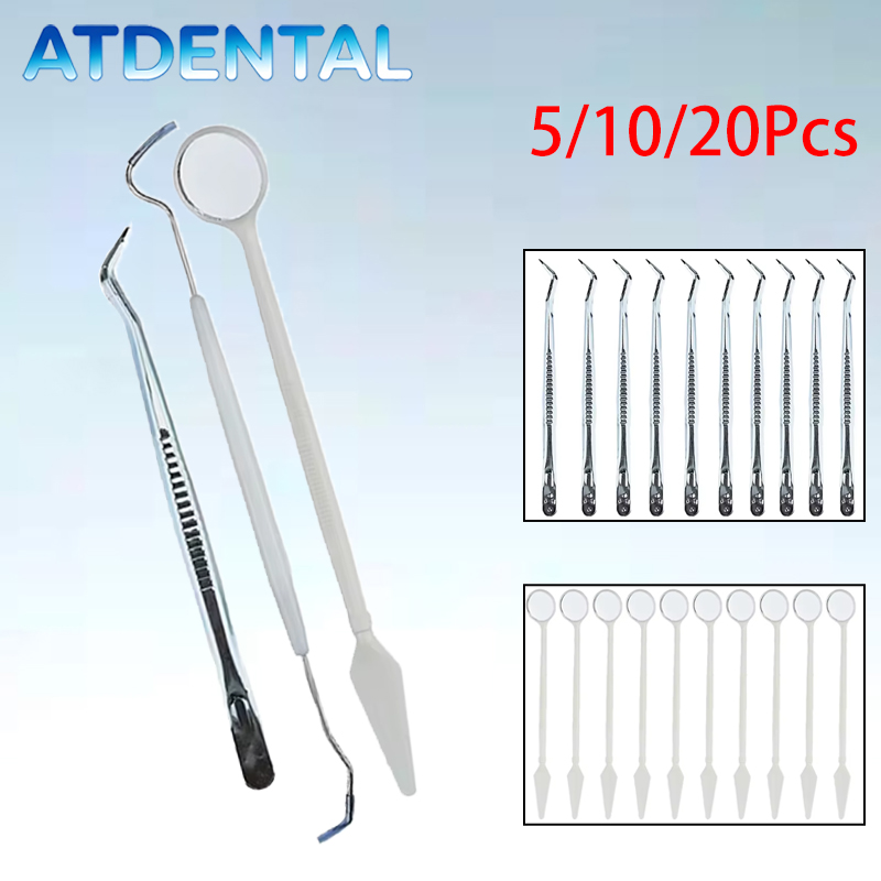 Dental Mirror Probe - 5/10/20 個使い捨て歯科キットダブルエンドエクスプローラープローブ口腔ミラーピンセットセットプロフェッショナル歯科医クリニックツール