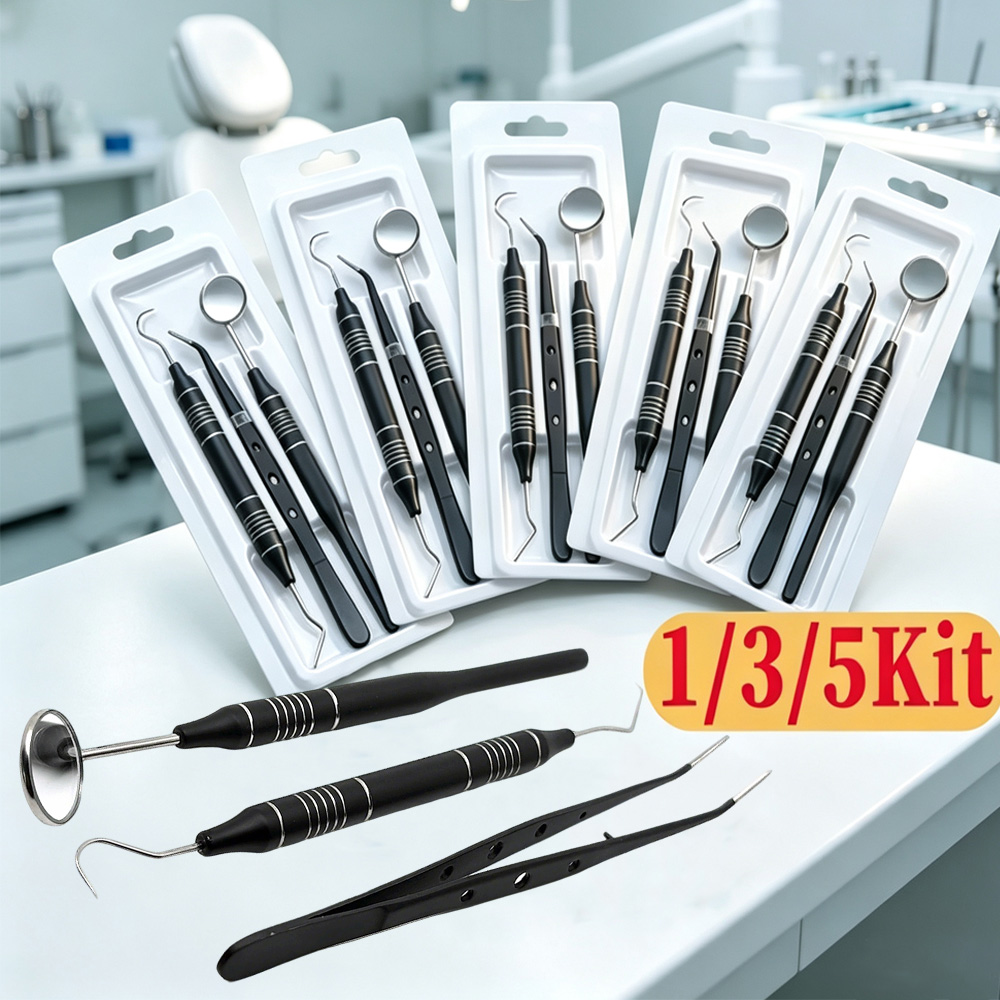 Dental Mirror Probe - 3 セット/5 セット歯科ケア器具キット口鏡ピンセット湾曲したプローブ歯のクリーニング口腔検査歯科医ツール
