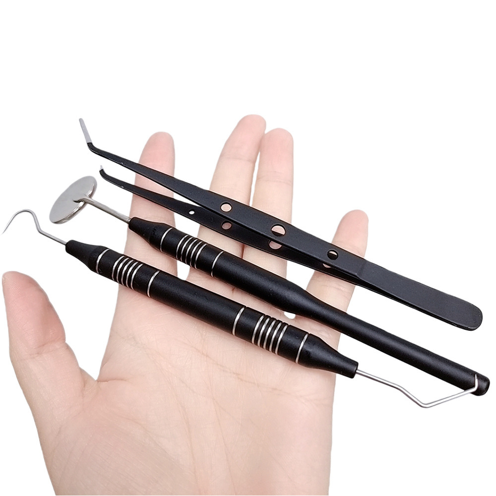 デンタルブラック＆ゴールド3ピースステンレス鋼キット：口腔鏡 - Dental Mirror Probe のレビューと価格