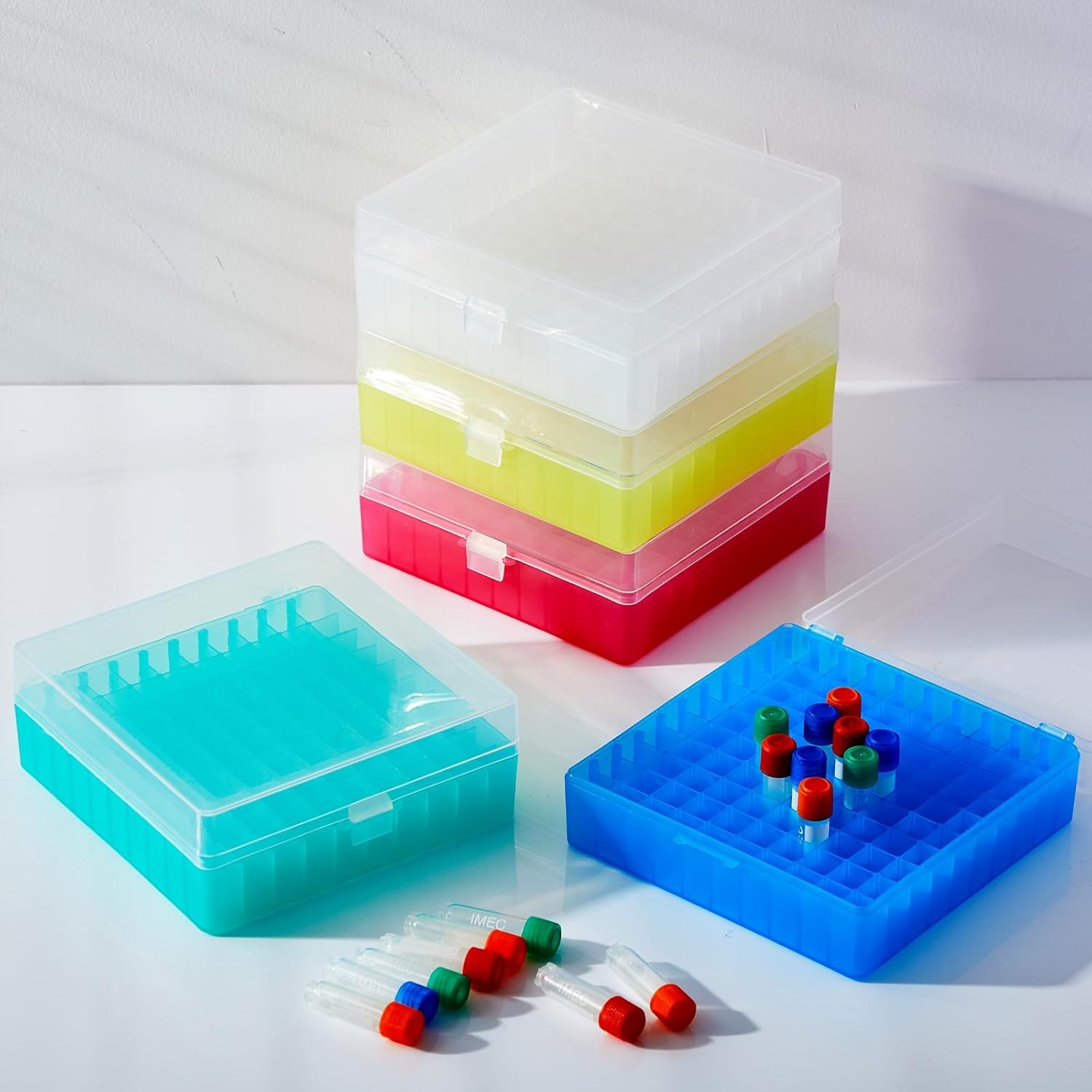 100穴遠心管クライオ保存ボックス、スナップクラスプ付き冷凍 - Centrifuge Tube Rack のレビューと価格