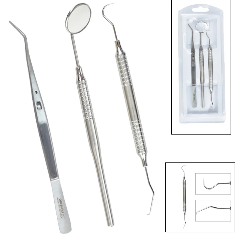 3ピース歯科用ステンレススチール製ミラープローブピンセットキ - Dental Mirror Probe のレビューと価格